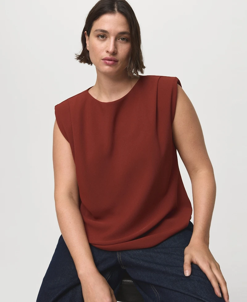 Mango Women's Shoulder Pads Ruched Blouse