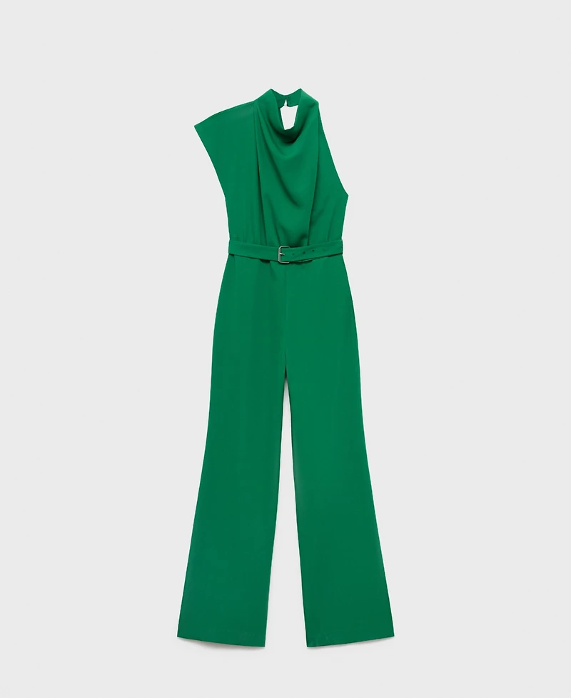 Mango Women's Belted Asymmetrical Long Jumpsuit