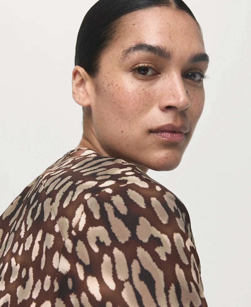 Mango Women's Leopard Satin Tie Detail Blouse