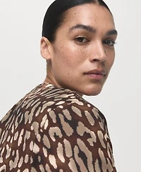 Mango Women's Leopard Satin Tie Detail Blouse