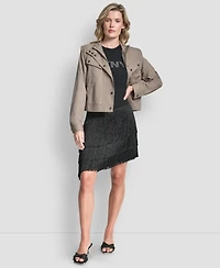 Dkny Women's Long Sleeve Cropped Moto Trench Coat