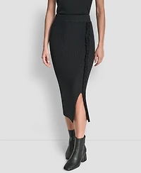 Dkny Women's Fringe Detail Bodycon Midi Sweater Skirt