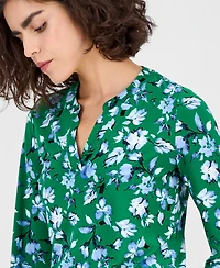 Ak Anne Klein Women's Printed Split-Neck Long-Sleeve Top