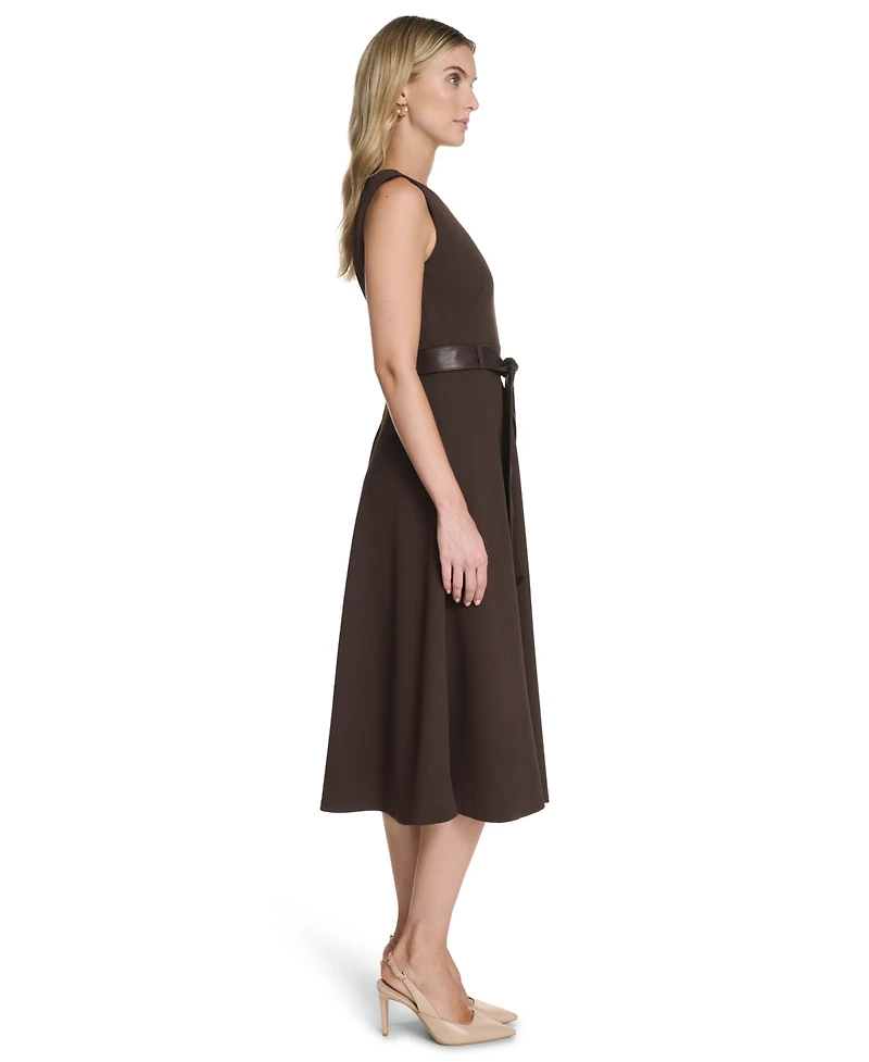 Calvin Klein Women's Belted Crewneck Midi Dress