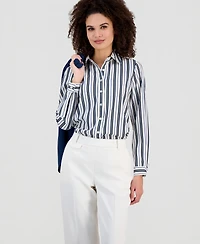 Ak Anne Klein Petite Stripe Slim-Fit Long-Sleeve Shirt