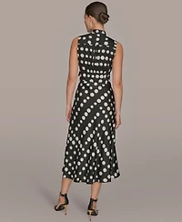 Donna Karan New York Women's Dot-Print Tie-Neck A-Line Dress