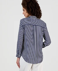 Ak Anne Klein Petite Stripe Button-Front Slim-Fit Shirt