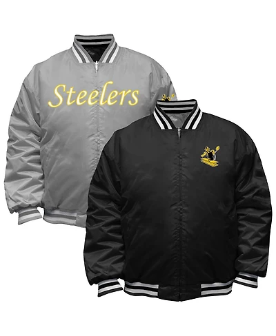 Mitchell & Ness Men's Black/Silver Pittsburgh Steelers Big Tall Throwback Reversible Full-Zip Jacket