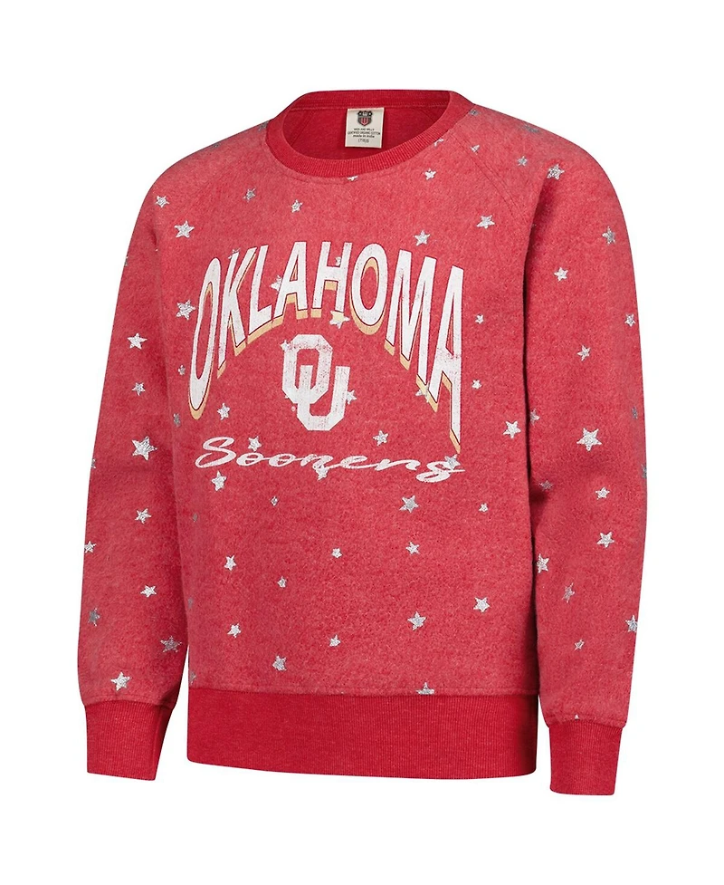 Wes & Willy Big Girls Crimson Oklahoma Sooners Shimmer Star Reverse Sweatshirt