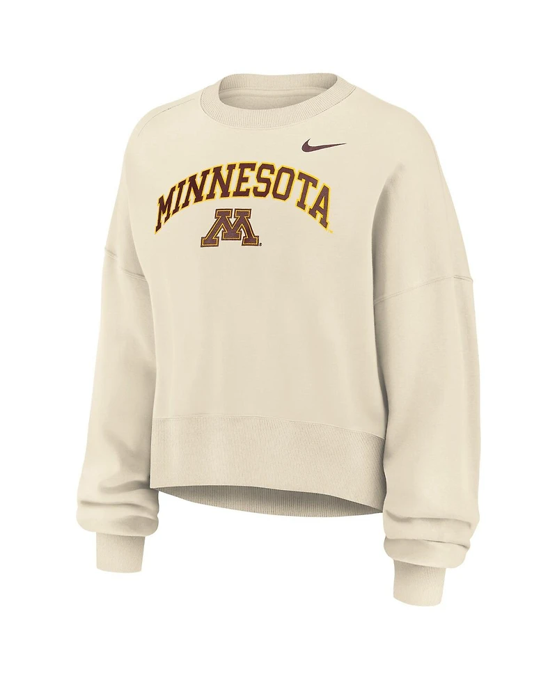 Nike Women's Natural Minnesota Golden Gophers Phoenix Fleece Oversized Cropped Sweatshirt