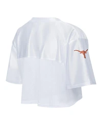 ZooZatz Women's White Texas Longhorns Mesh Cropped V-Neck T-Shirt