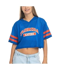 ZooZatz Women's Royal Florida Gators Mesh Cropped V-Neck T-Shirt