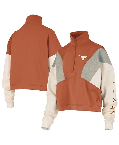 Pressbox Women's Texas Orange Longhorns Ferrara Color Block Quarter-Zip Sweatshirt