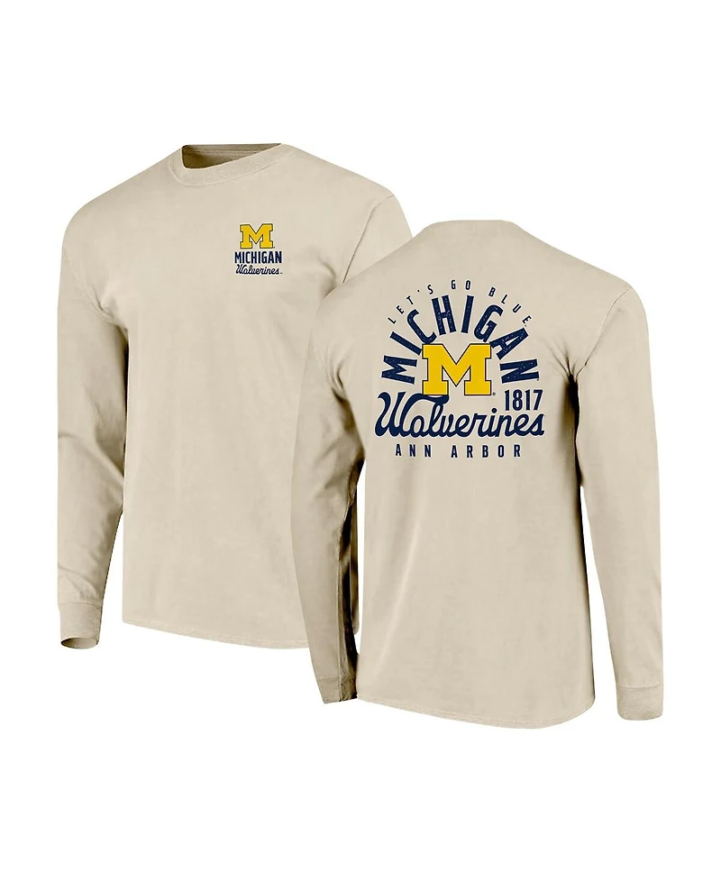 Image One Men's Natural Michigan Wolverines Comfort Colors Mascot Overlay Long Sleeve T-Shirt