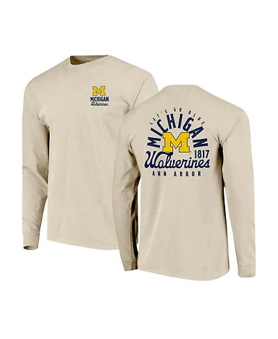 Image One Men's Natural Michigan Wolverines Comfort Colors Mascot Overlay Long Sleeve T-Shirt