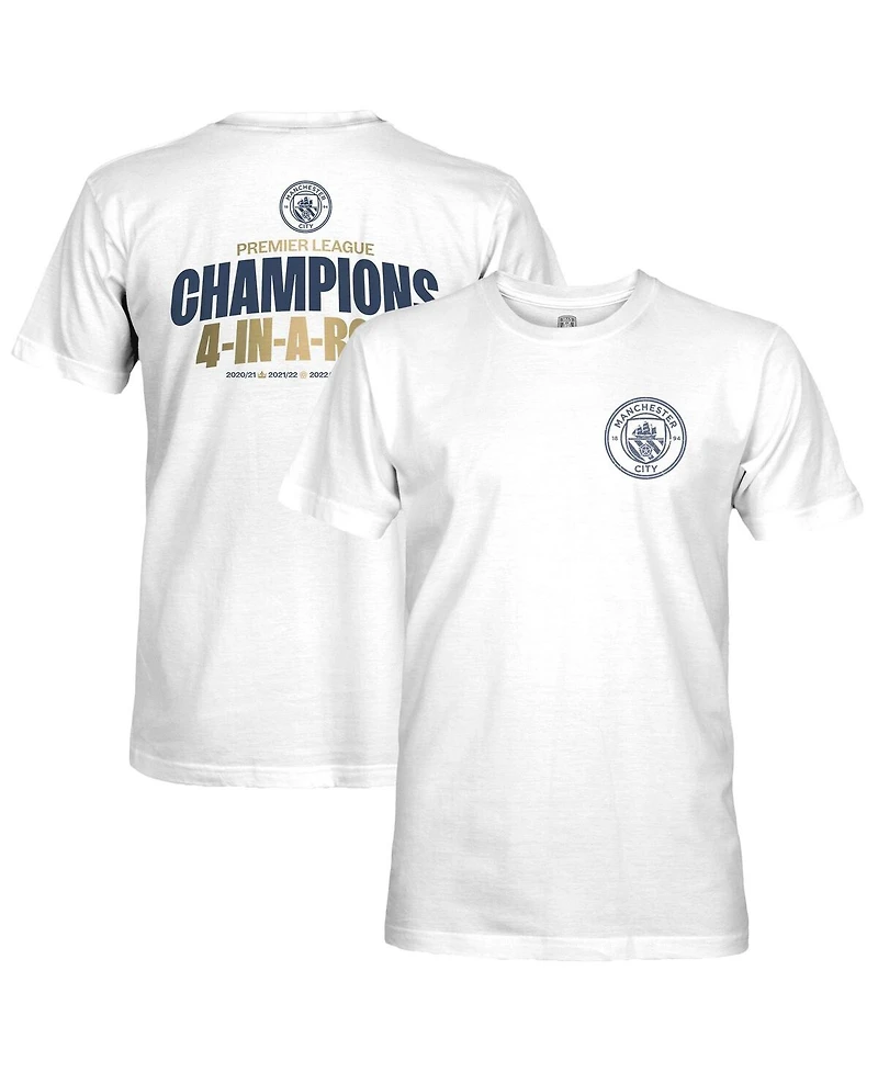 1863FC Men's White Manchester City Four-Time Consecutive Premier League Champions Lockup T-Shirt