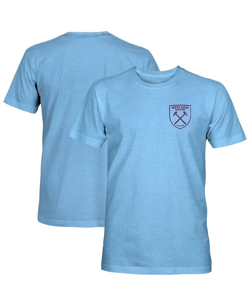 1863FC Men's Light Blue West Ham United Left Mono Badge Vintage Tri-Blend T-Shirt