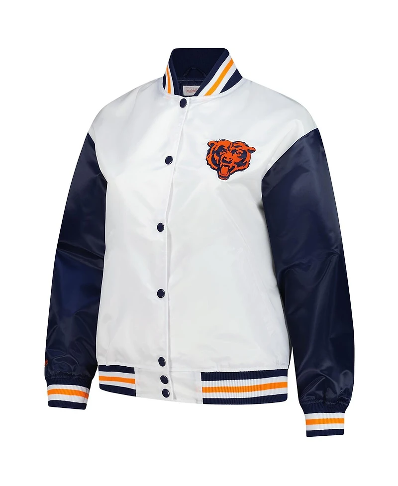 Mitchell & Ness Women's White Chicago Bears Plus Full-Snap Satin Jacket