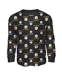 Outerstuff Toddler 2-Piece Black Pittsburgh Steelers All-Over-Print Long Sleeve T-Shirt and Pants Sleep Set