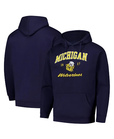 League Collegiate Wear Men's Navy Michigan Wolverines Arch Script Essential Fleece 2.0 Pullover Hoodie