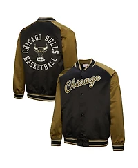 Mitchell & Ness Men's Olive/Black Chicago Bulls Clutch Satin Raglan Full-Snap Jacket