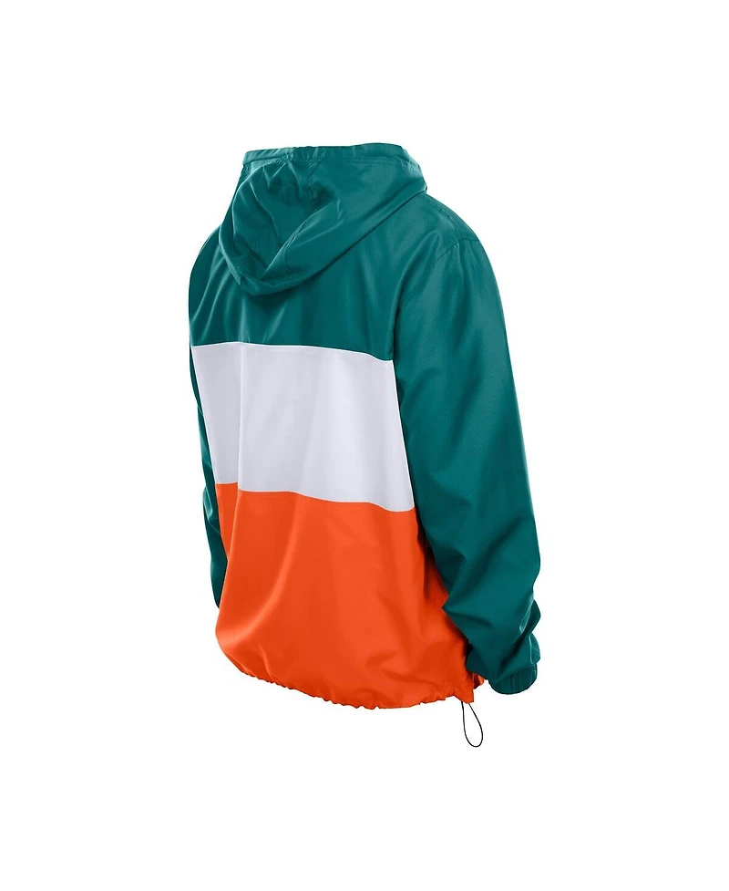 New Era Men's Aqua Miami Dolphins Ripstop Quarter-Zip Hooded Windbreaker