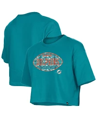New Era Girls Aqua Miami Dolphins Flip Sequin Boxy T-Shirt