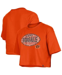 New Era Girls Orange Cincinnati Bengals Flip Sequin Boxy T-Shirt