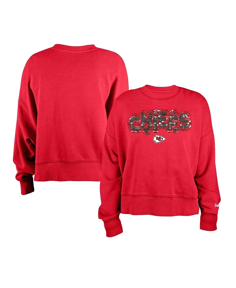 New Era Girls Red Kansas City Chiefs Flip Sequin Sweatshirt
