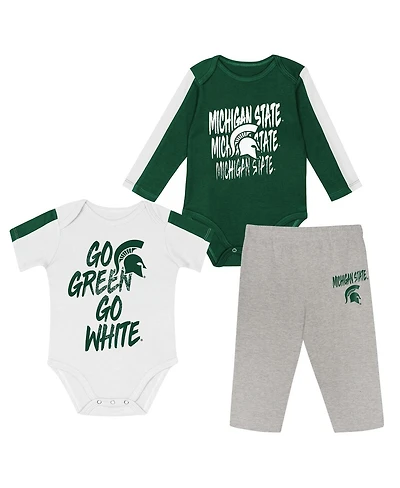 Outerstuff Baby Boys and Girls 3-Piece Green/White Michigan State Spartans Double Down Bodysuit Pants Set