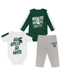 Outerstuff Baby Boys and Girls 3-Piece Green/White Michigan State Spartans Double Down Bodysuit Pants Set