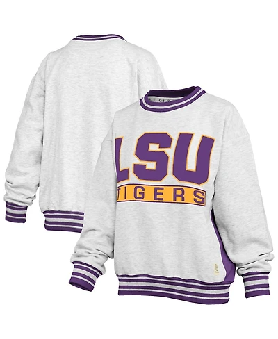 Pressbox Women's Heather Gray/Purple Lsu Tigers Endzone Crewneck Sweatshirt