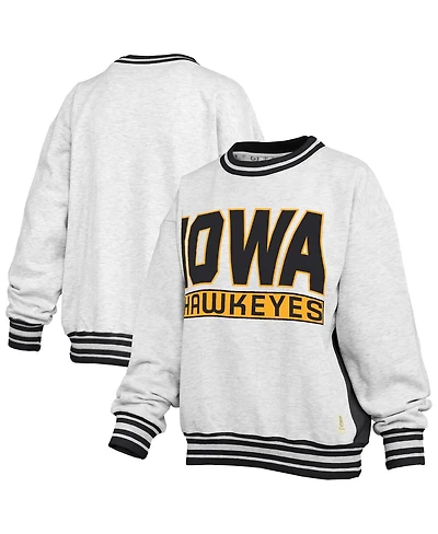 Pressbox Women's Heather Gray/Black Iowa Hawkeyes Endzone Crewneck Sweatshirt