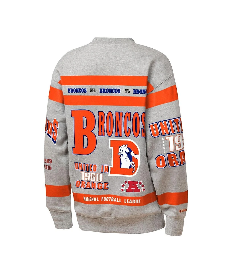 Mitchell & Ness Big Boys and Girls Gray Denver Broncos Throwback All-Over Print Fleece Sweatshirt