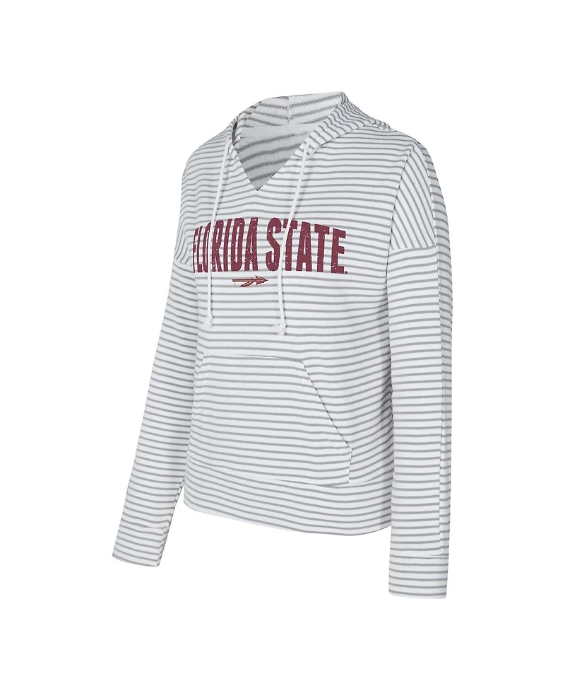 Concepts Sport Men's White/Gray Florida State Seminoles French Terry Striped V-Neck Pullover Hoodie