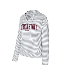 Concepts Sport Men's White/Gray Florida State Seminoles French Terry Striped V-Neck Pullover Hoodie