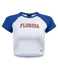 Hype and Vice Women's White/Royal Florida Gators Homerun Cropped Raglan T-Shirt