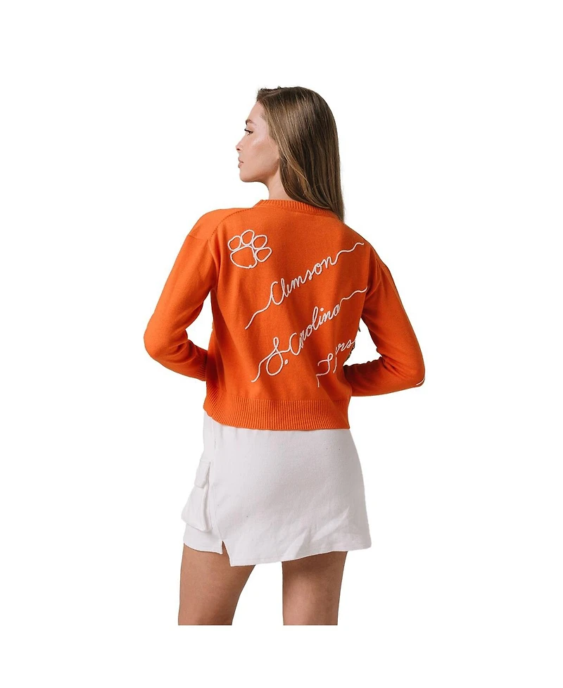 Kadyluxe Women's Orange Clemson Tigers Love Note Embroidered Pullover Sweater
