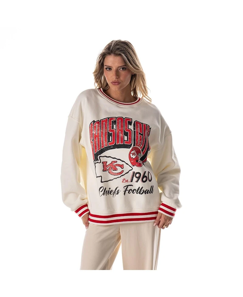 The Wild Collective Women's Cream Kansas City Chiefs Oversized Vintage French Terry Sweatshirt