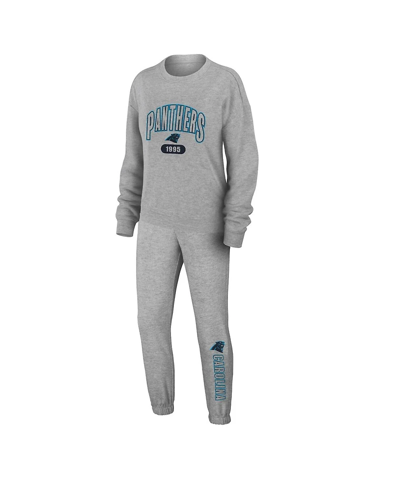 Wear by Erin Andrews Women's 2-Piece Heather Gray Carolina Panthers Knit Long Sleeve Tri-Blend T-Shirt and Pants Sleep Set