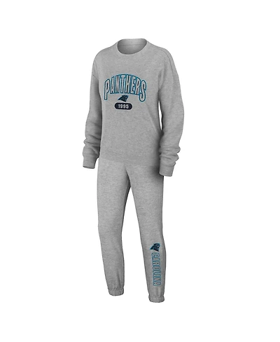 Wear by Erin Andrews Women's 2-Piece Heather Gray Carolina Panthers Knit Long Sleeve Tri-Blend T-Shirt and Pants Sleep Set