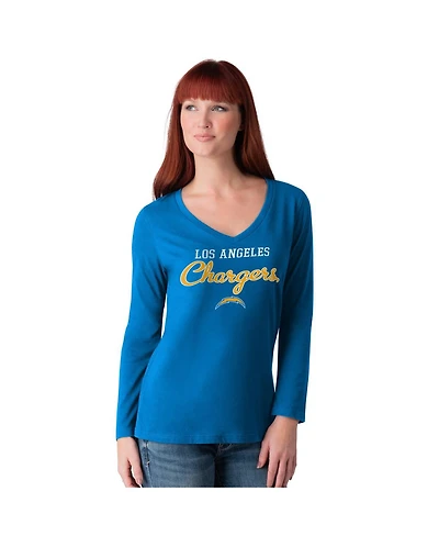G-iii 4Her by Carl Banks Women's Powder Blue Los Angeles Chargers Post Season Long Sleeve V-Neck T-Shirt