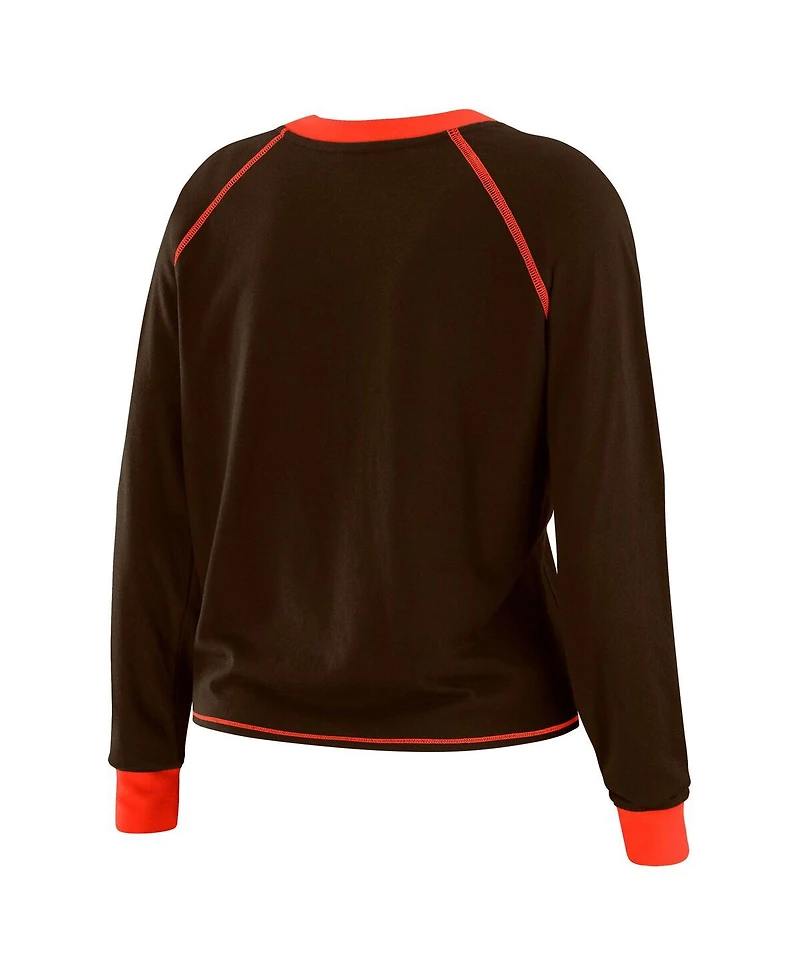 Wear by Erin Andrews Women's Brown/Orange Cleveland Browns Tie-Front Long Sleeve Top