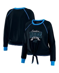Wear by Erin Andrews Women's Black/Blue Carolina Panthers Tie-Front Long Sleeve Top