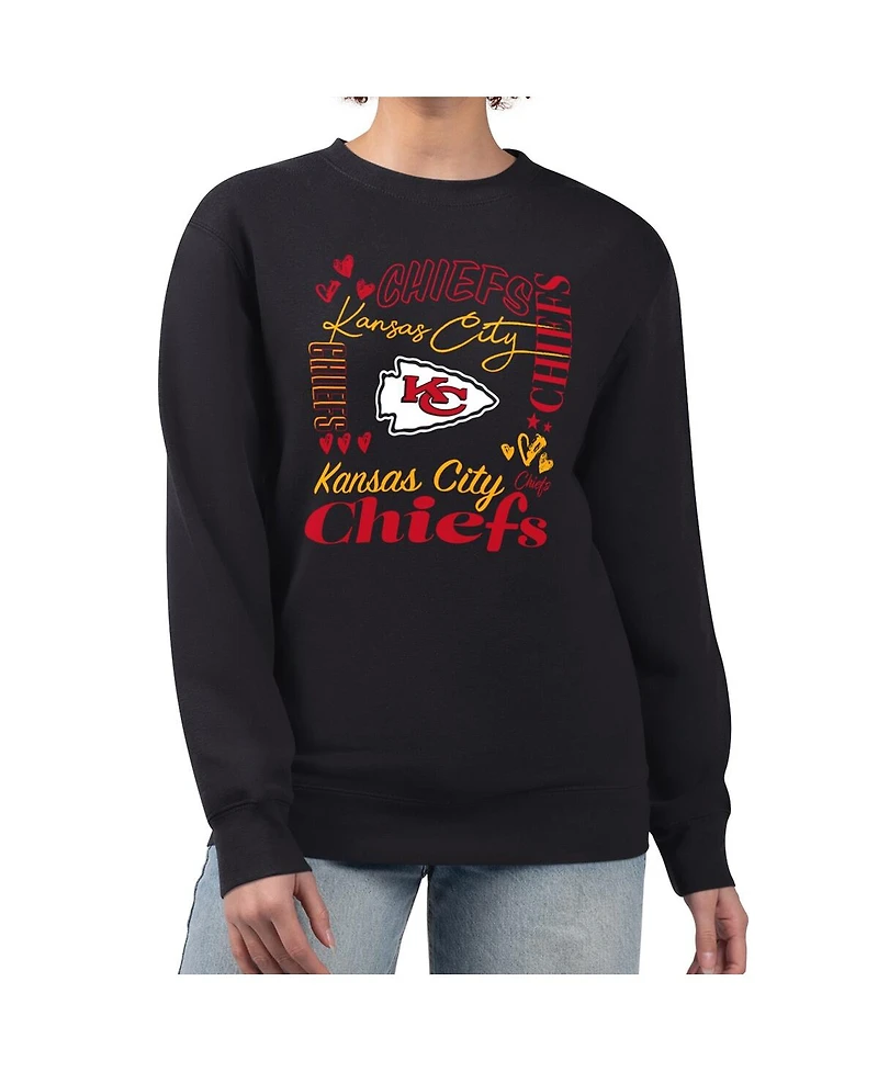 G-iii 4Her by Carl Banks Women's Black Kansas City Chiefs Collage Graphic Fleece Pullover Sweatshirt