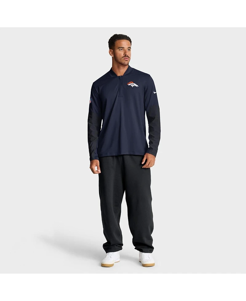Nike Men's Navy Denver Broncos Sideline Dri-fit Half-Zip Pullover Hoodie