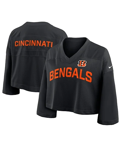 Nike Women's Black Cincinnati Bengals Primetime Cropped Mesh Dri-fit Fashion Jersey