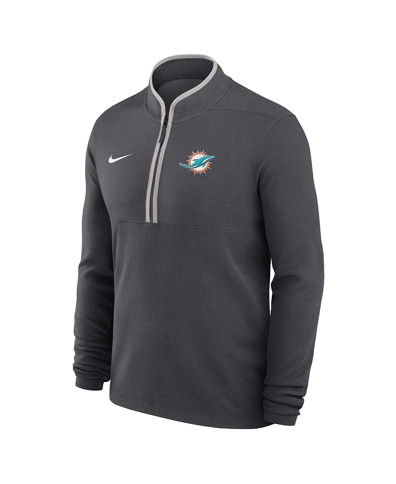 Nike Men's Anthracite Miami Dolphins Lightweight Victory Dri-fit Half-Zip Pullover Hoodie