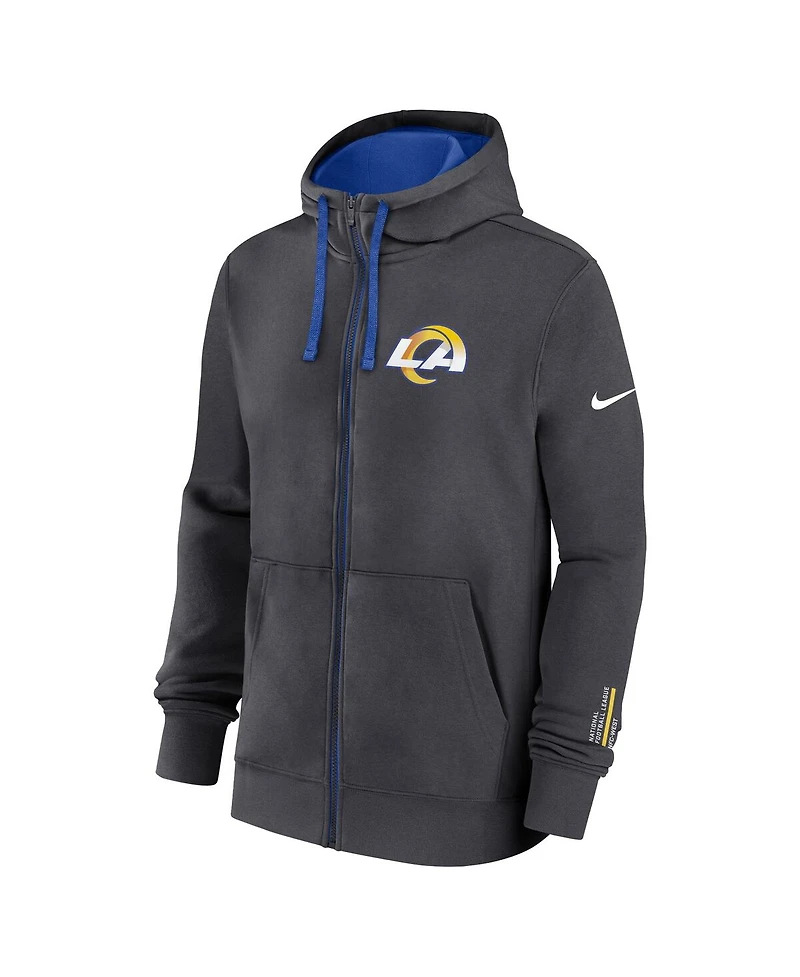 Nike Men's Anthracite Los Angeles Rams Primetime Club Full-Zip Hoodie