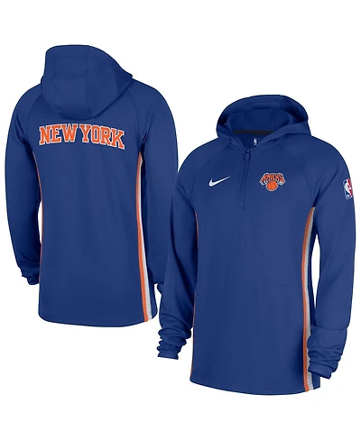 Nike Men's Blue New York Knicks Authentic On Court Zone Quarter-Zip Dri-fit Hoodie Jacket